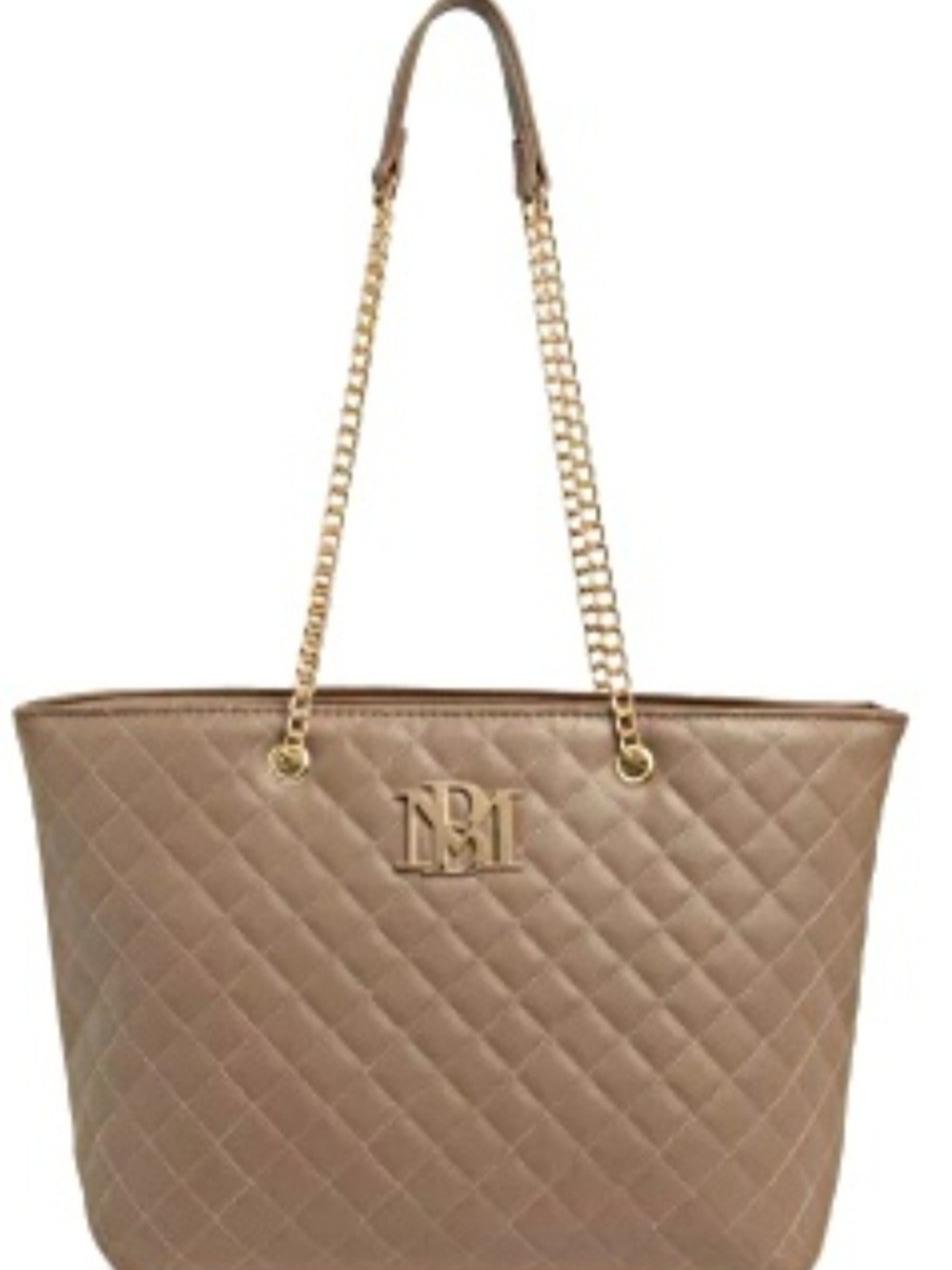 Badgley Mischka Quilted Tote with Gold Chain Straps - Taupe